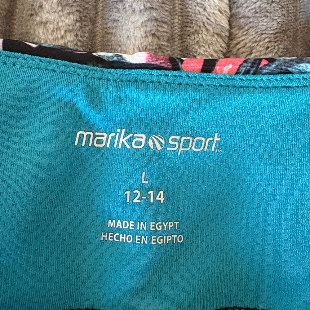 Marika Athletic Crop Tropical Leaf Print Leggings in Black, Teal & Pink - Picture 5 of 5